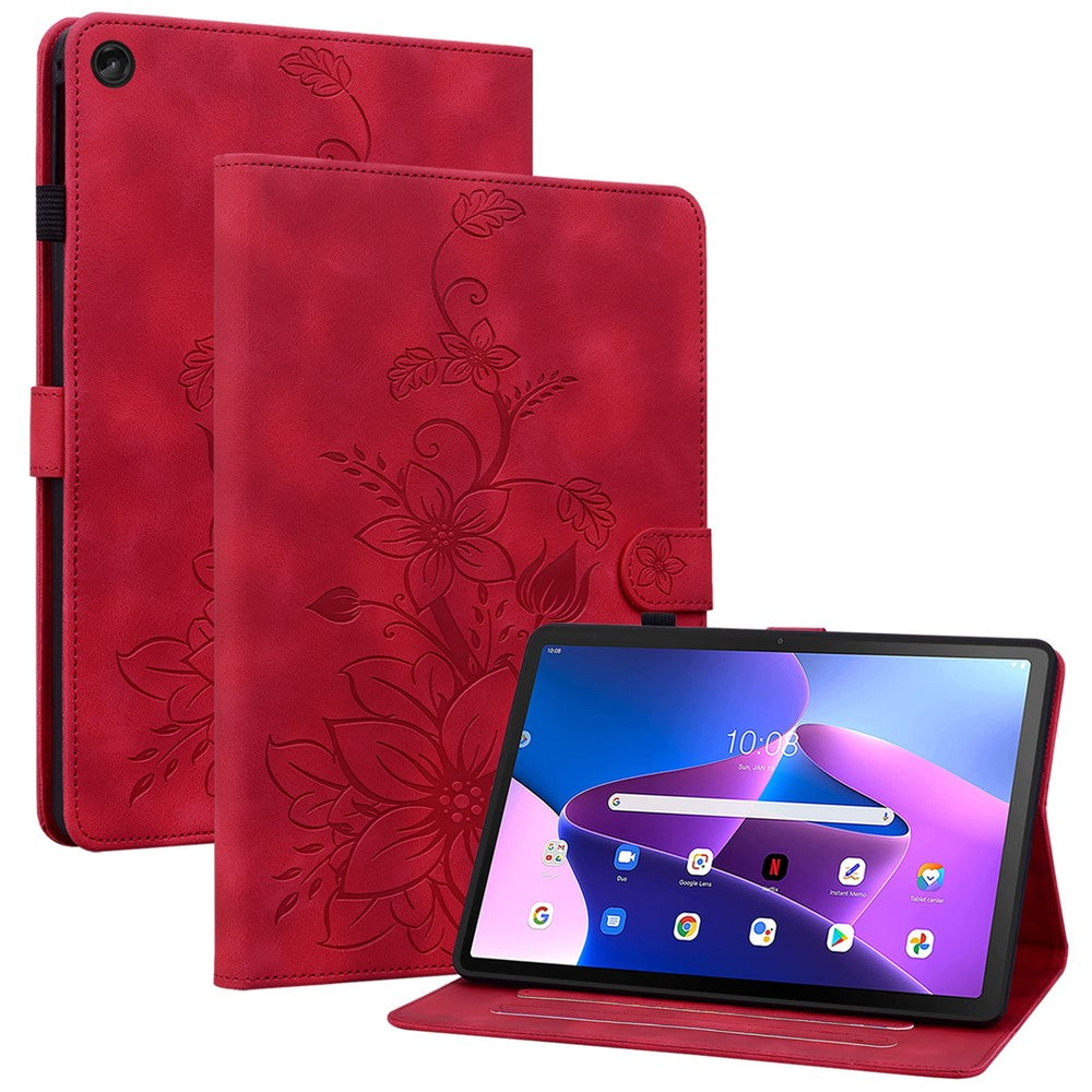 For Lenovo Tab M10 Plus (3rd Gen) Case Lily Flower Design PU Leather Folio Stand Cover