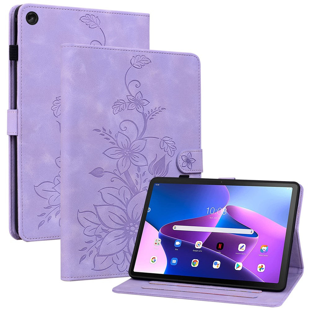 For Lenovo Tab M10 Plus (3rd Gen) Case Lily Flower Design PU Leather Folio Stand Cover