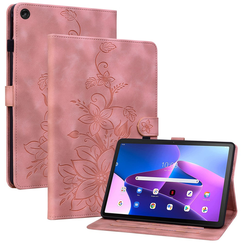 For Lenovo Tab M10 Plus (3rd Gen) Case Lily Flower Design PU Leather Folio Stand Cover