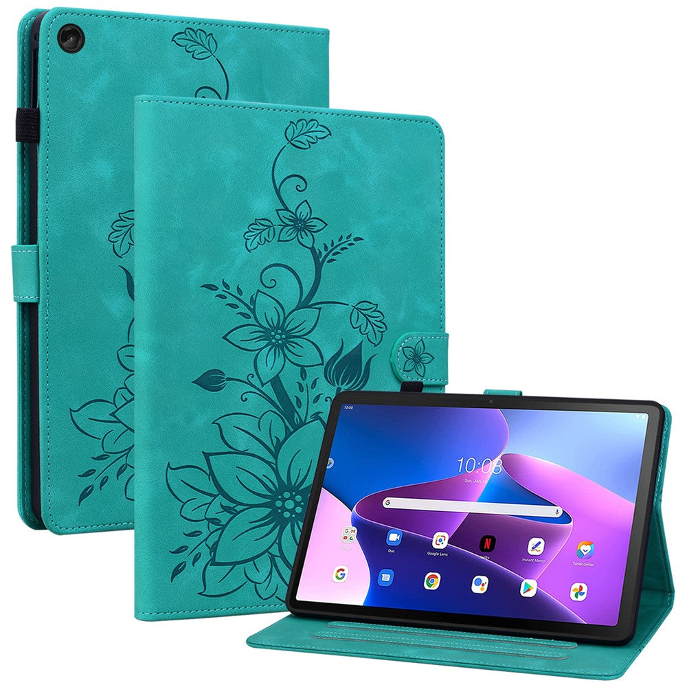 For Lenovo Tab M10 Plus (3rd Gen) Case Lily Flower Design PU Leather Folio Stand Cover