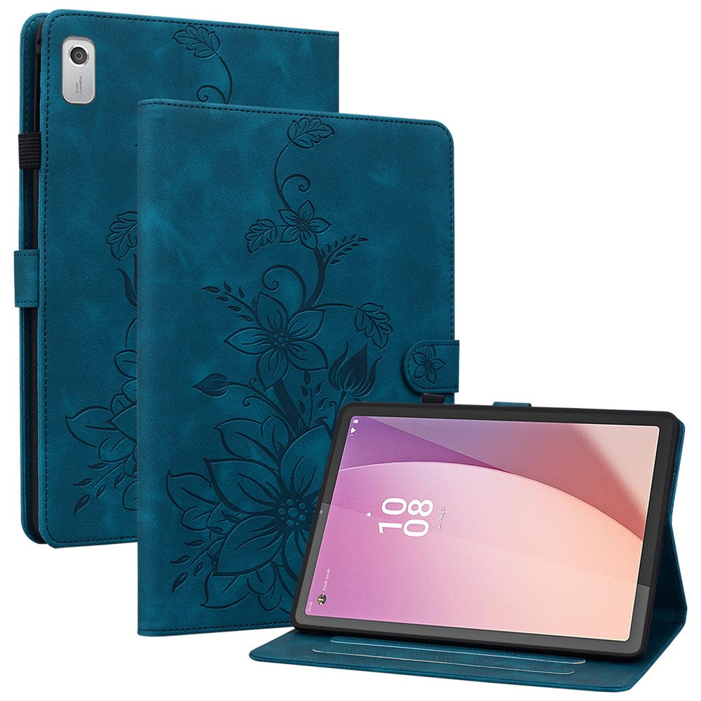 Lenovo Tab M9 TB-310FU Fodral Präglat Lilja Blomma PU Läder Kortplatser Surfplatta Fodral