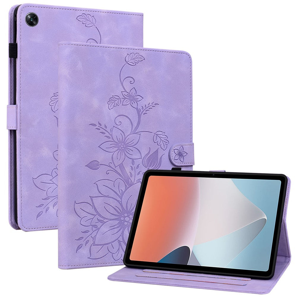 For Oppo Pad Air Tablet Case Lily Flower Imprinted PU Leather Cover with Card Slots