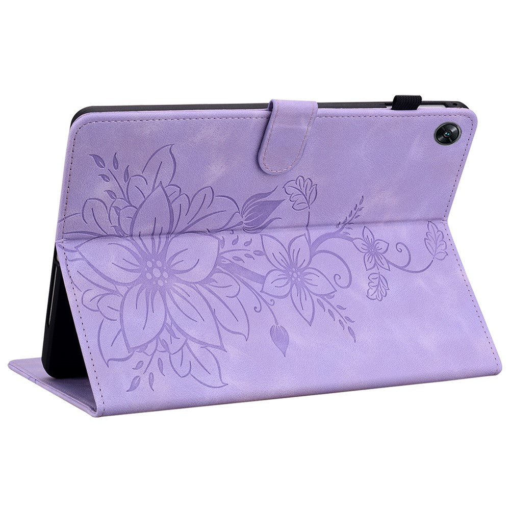 For Oppo Pad Air Tablet Case Lily Flower Imprinted PU Leather Cover with Card Slots