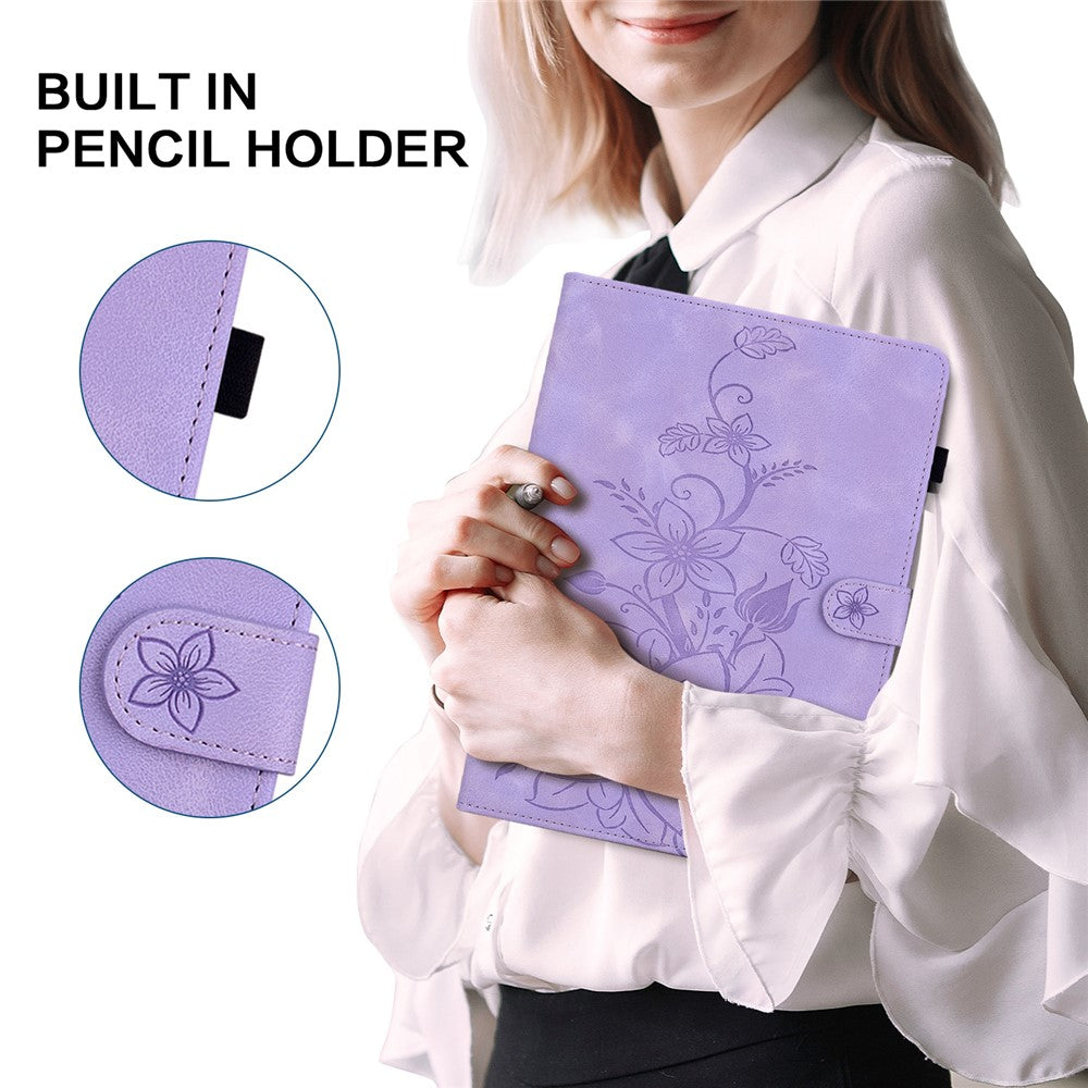 For Oppo Pad Air Tablet Case Lily Flower Imprinted PU Leather Cover with Card Slots