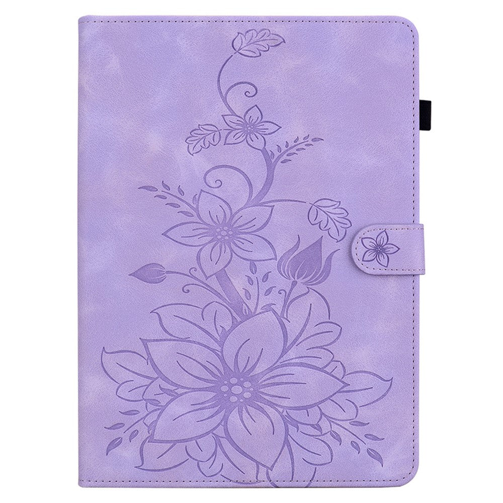 For Oppo Pad Air Tablet Case Lily Flower Imprinted PU Leather Cover with Card Slots