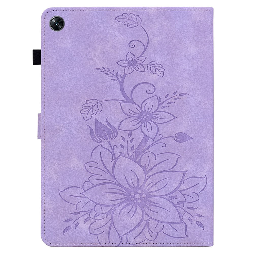 For Oppo Pad Air Tablet Case Lily Flower Imprinted PU Leather Cover with Card Slots