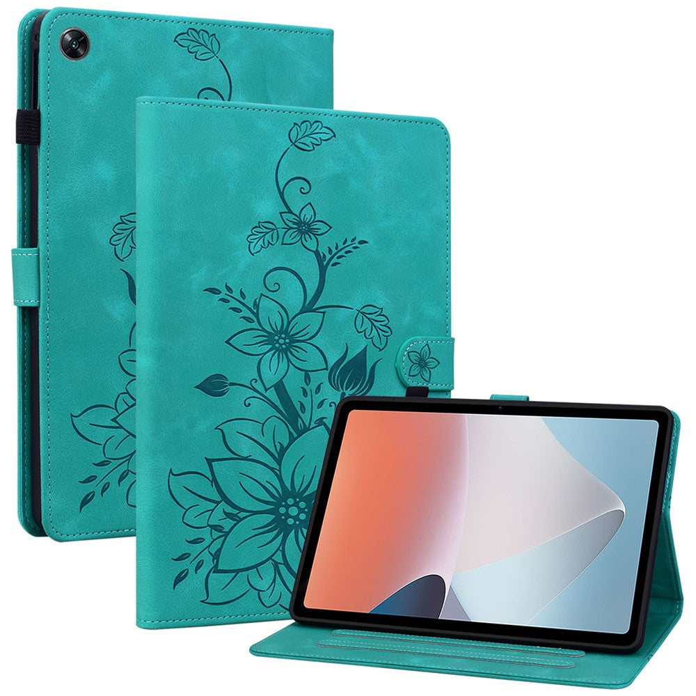 For Oppo Pad Air Tablet Case Lily Flower Imprinted PU Leather Cover with Card Slots