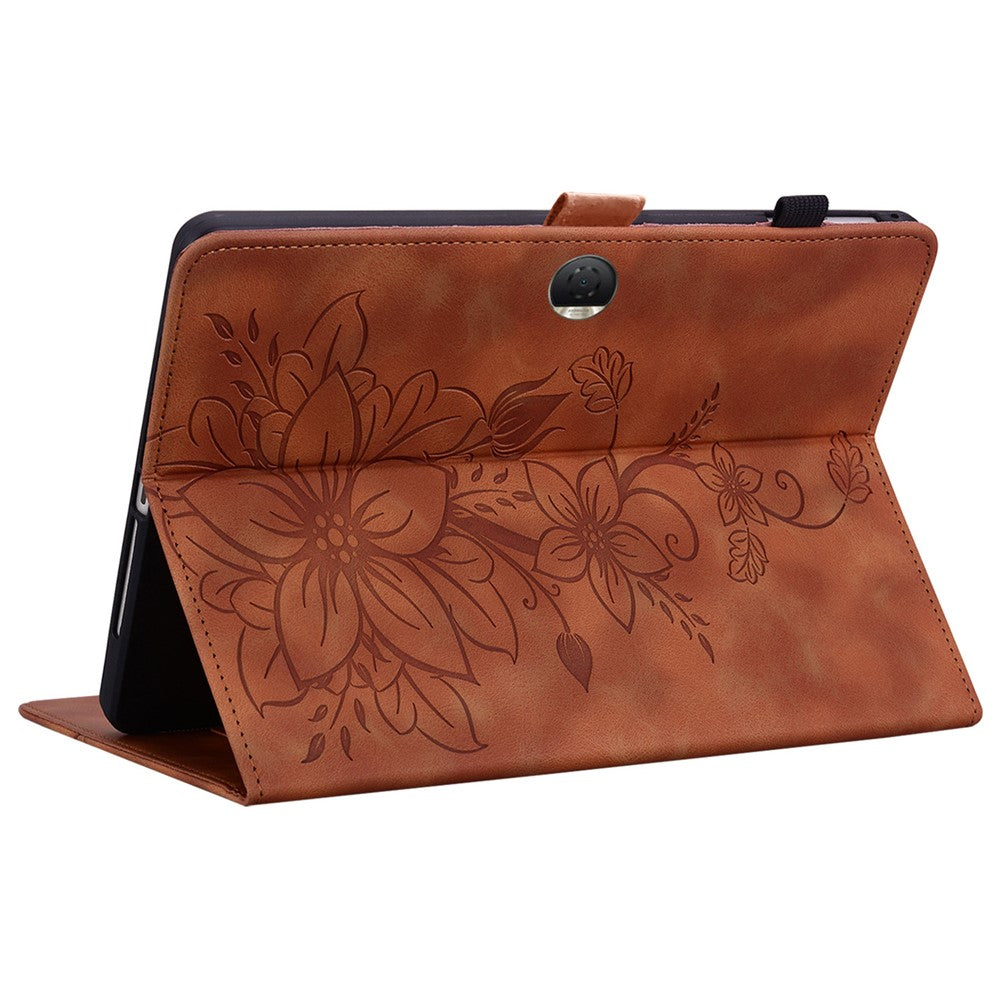 For Honor Pad 9 Case with Card Slots Lily Flower Imprint Leather Stand Tablet Cover