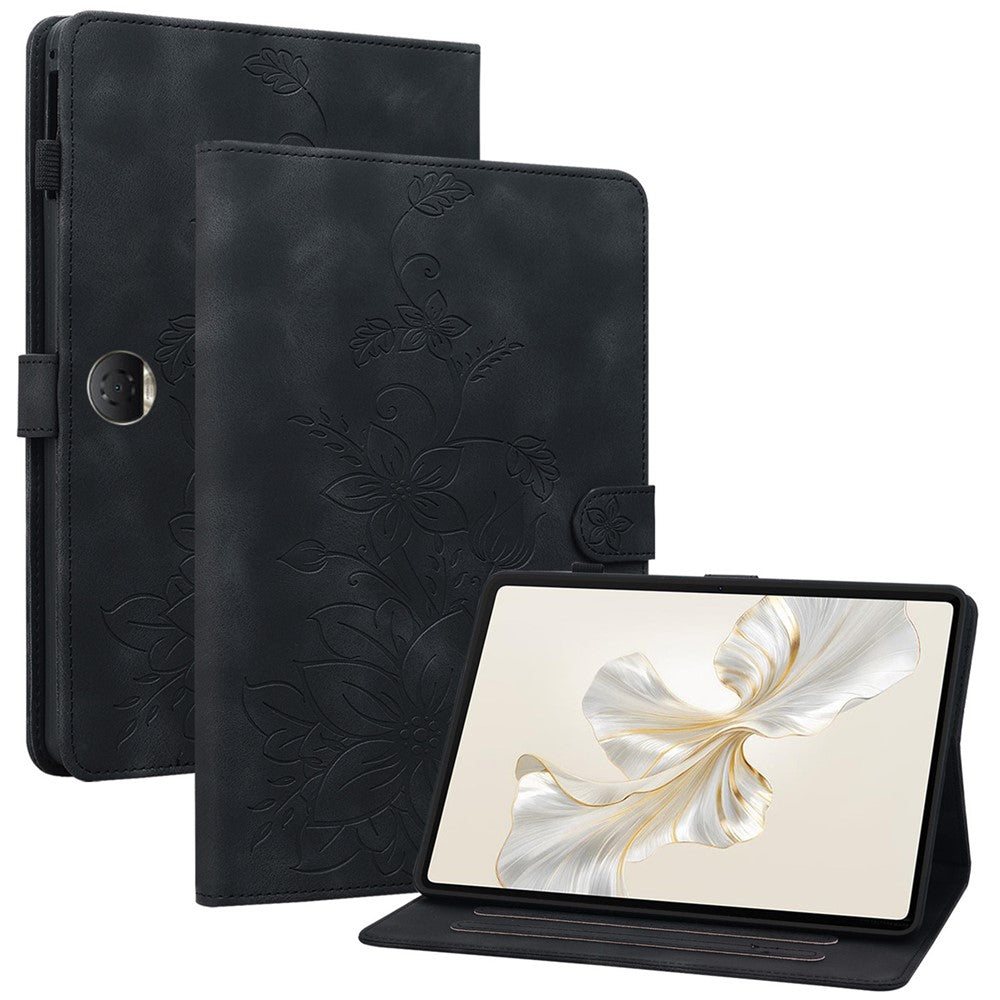 For Honor Pad 9 Case with Card Slots Lily Flower Imprint Leather Stand Tablet Cover