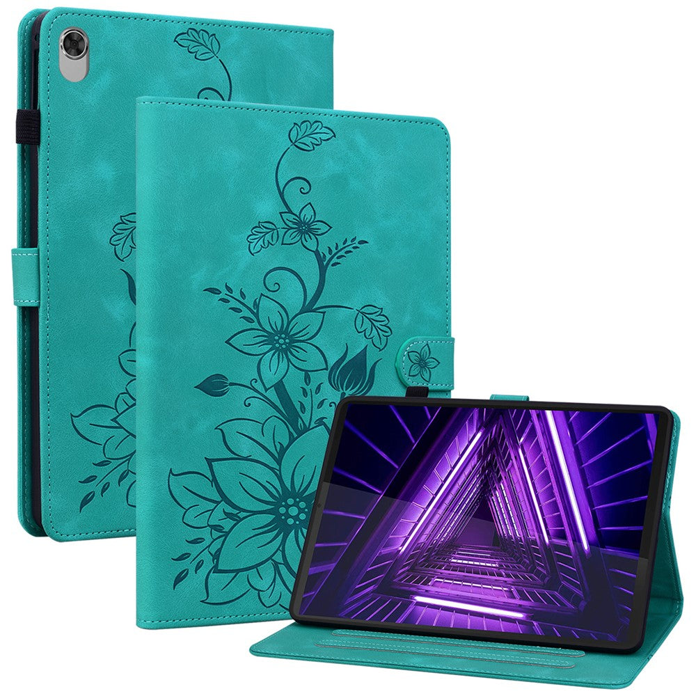 For Lenovo Tab M10 Plus TB-X606F / TB-X606X Case PU Leather Lily Flower Pattern Stand Tablet Cover