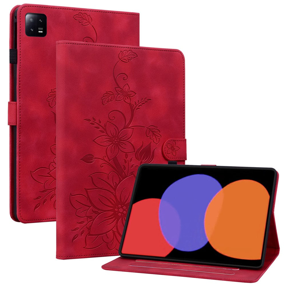 For Xiaomi Pad 6 / Pad 6 Pro Case Stand PU Leather Card Holder Tablet Cover Lily Flower Design