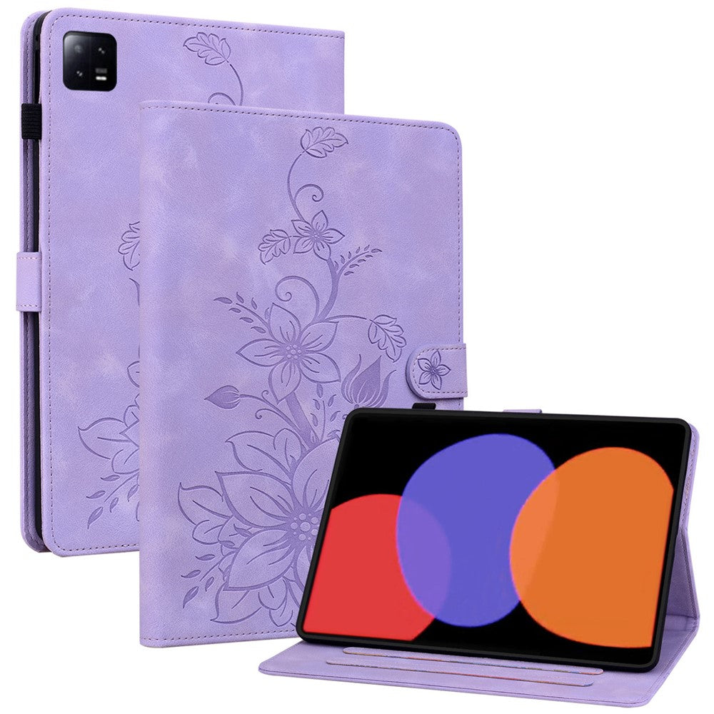 For Xiaomi Pad 6 / Pad 6 Pro Case Stand PU Leather Card Holder Tablet Cover Lily Flower Design