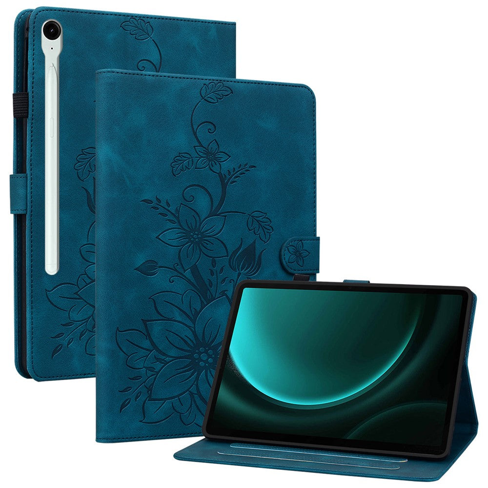 For Samsung Galaxy Tab S10 Lite / S10 FE / S9 FE Leather Case Lily Flower Pattern Stand Protective Tablet Cover