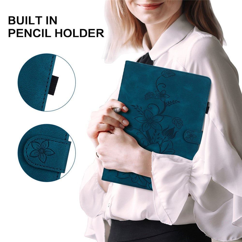 For Samsung Galaxy Tab S10 Lite / S10 FE / S9 FE Leather Case Lily Flower Pattern Stand Protective Tablet Cover