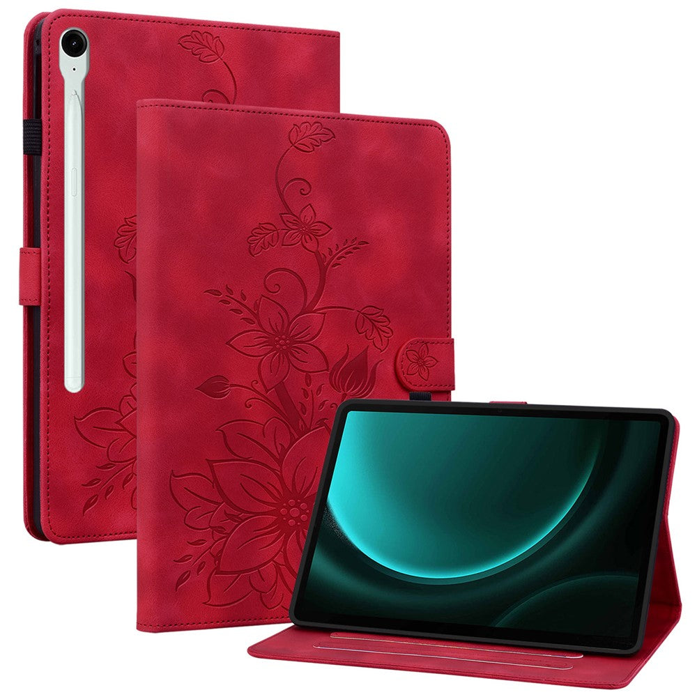 For Samsung Galaxy Tab S10 Lite / S10 FE / S9 FE Leather Case Lily Flower Pattern Stand Protective Tablet Cover
