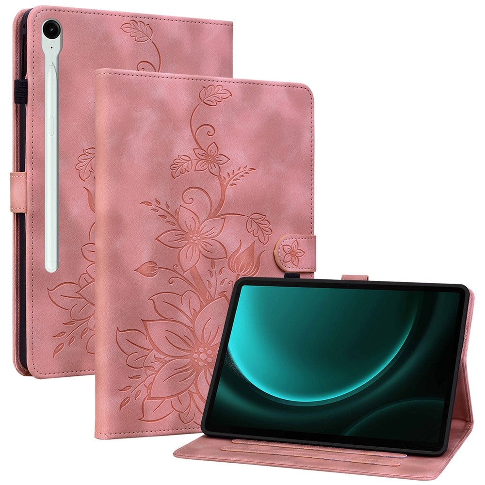 For Samsung Galaxy Tab S10 Lite / S10 FE / S9 FE Leather Case Lily Flower Pattern Stand Protective Tablet Cover