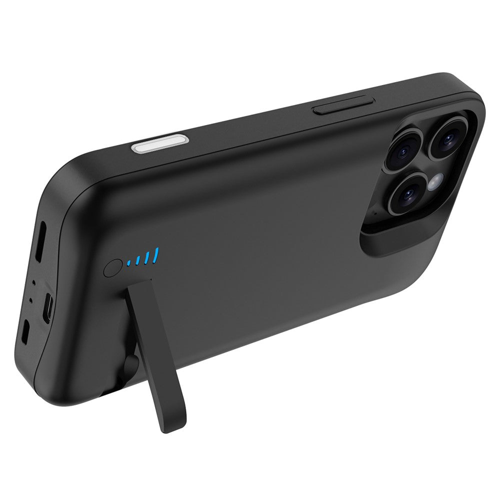 T76 For iPhone 16 Pro Max 6000mAh Extended Battery Phone Kickstand Back Cover Charging Case