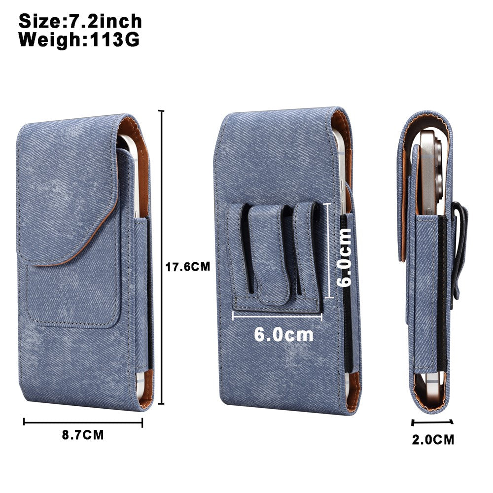 7.2 inch Phone Case Holster for Huawei Mate 40 Lite  /  Mate 20 X  /  Xiaomi Mi Max , Jeans Cloth Texture Belt Clip Leather Bag with Card Slot