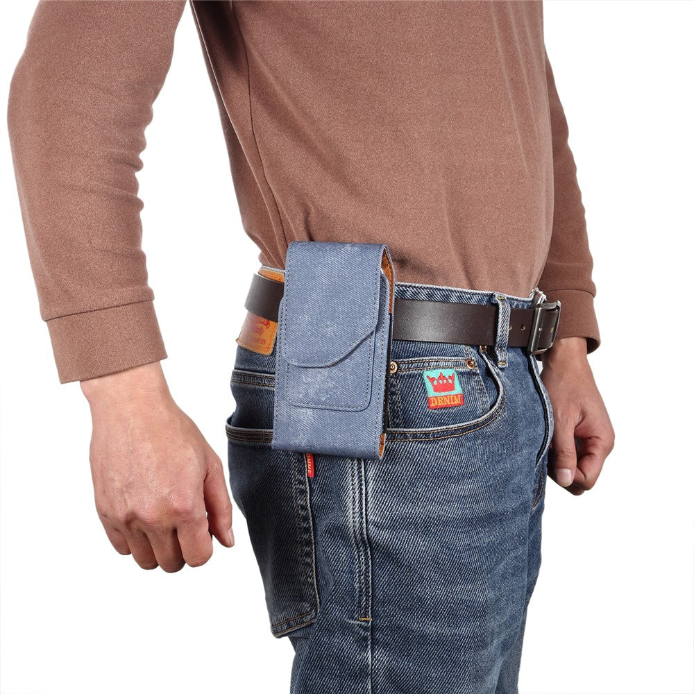 7.2 inch Phone Case Holster for Huawei Mate 40 Lite  /  Mate 20 X  /  Xiaomi Mi Max , Jeans Cloth Texture Belt Clip Leather Bag with Card Slot