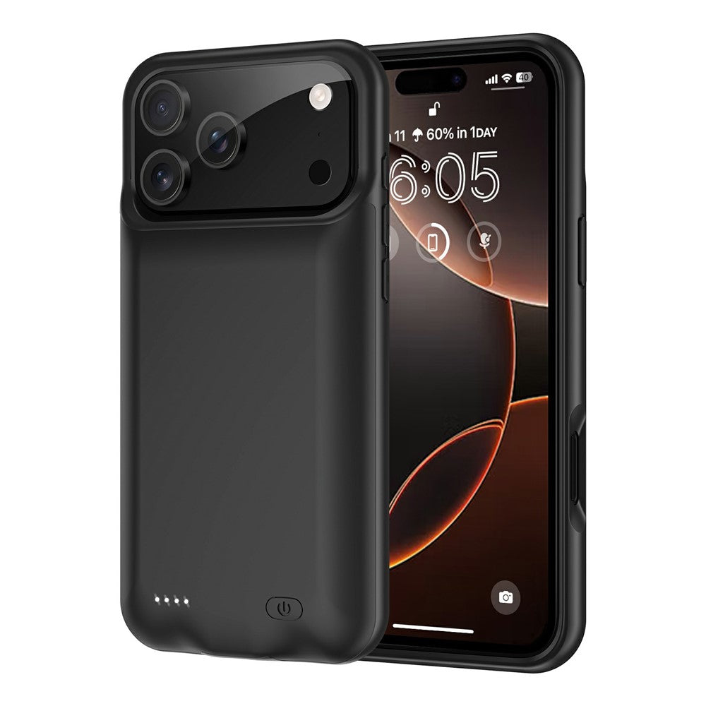A29S Til iPhone 17 Pro Battericover Blød TPU Kant 6000mAh Genopladeligt Beskyttende Bagcover