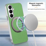 For Samsung Galaxy A55 5G Magnetic Case Ring Kickstand Fine Grid Texture Leather + PC + TPU Phone Cover
