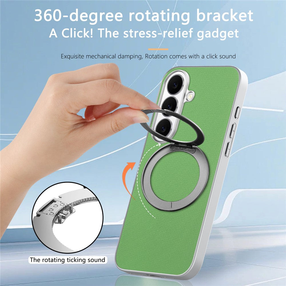 For Samsung Galaxy A55 5G Magnetic Case Ring Kickstand Fine Grid Texture Leather + PC + TPU Phone Cover