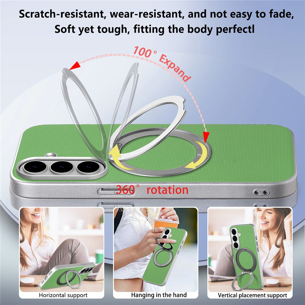 For Samsung Galaxy A55 5G Magnetic Case Ring Kickstand Fine Grid Texture Leather + PC + TPU Phone Cover