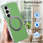 For Samsung Galaxy A55 5G Magnetic Case Ring Kickstand Fine Grid Texture Leather + PC + TPU Phone Cover