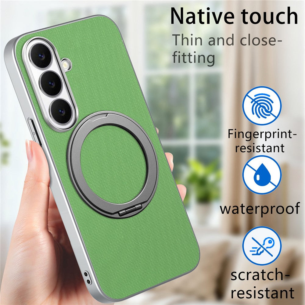 For Samsung Galaxy A55 5G Magnetic Case Ring Kickstand Fine Grid Texture Leather + PC + TPU Phone Cover