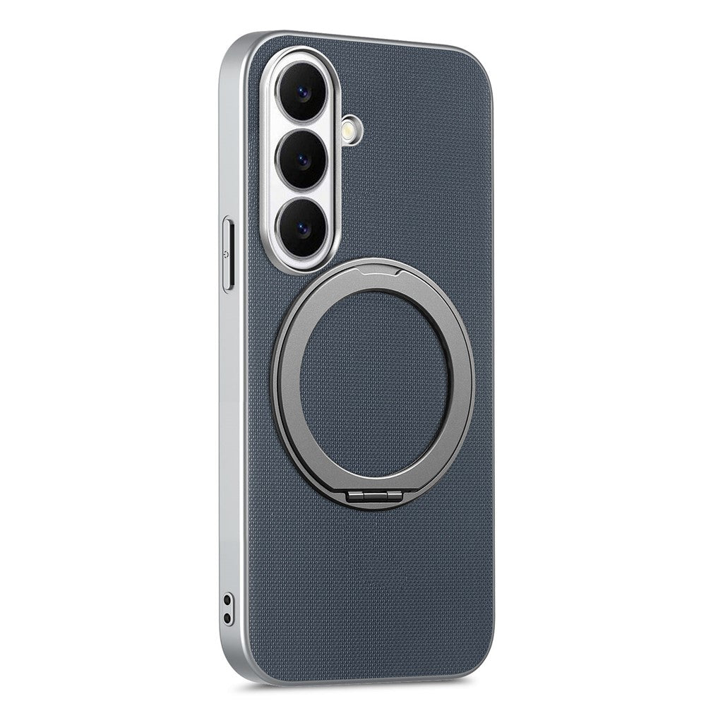 For Samsung Galaxy A55 5G Magnetic Case Ring Kickstand Fine Grid Texture Leather + PC + TPU Phone Cover