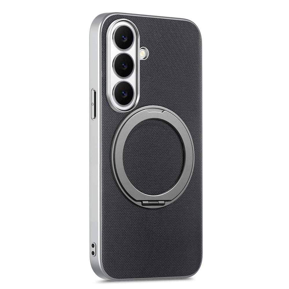 For Samsung Galaxy A55 5G Magnetic Case Ring Kickstand Fine Grid Texture Leather + PC + TPU Phone Cover