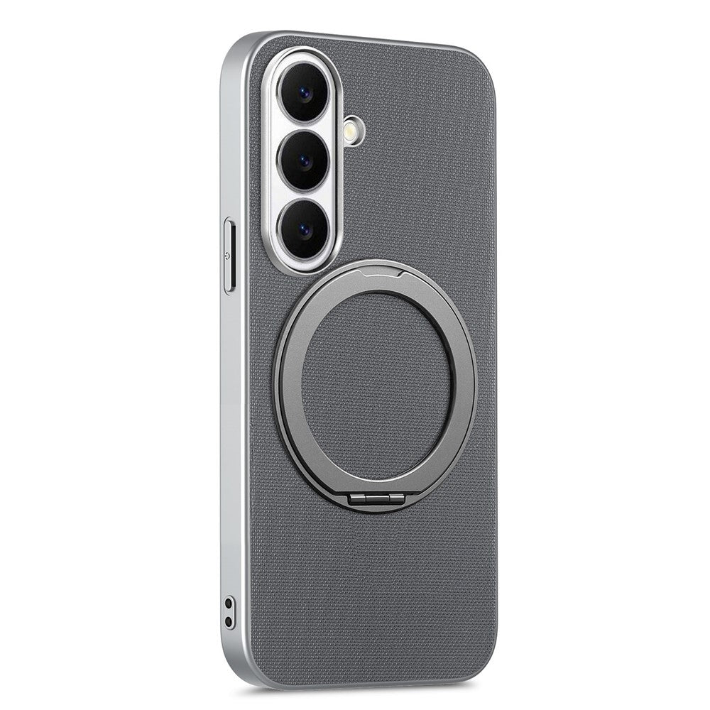For Samsung Galaxy A55 5G Magnetic Case Ring Kickstand Fine Grid Texture Leather + PC + TPU Phone Cover