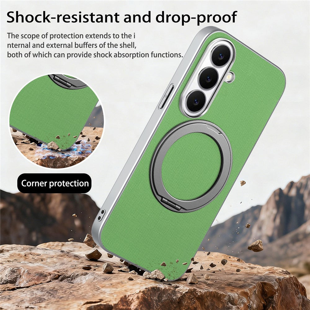 For Samsung Galaxy A27 5G Magnetic Case Ring Kickstand Fine Grid Texture Leather + PC + TPU Phone Cover