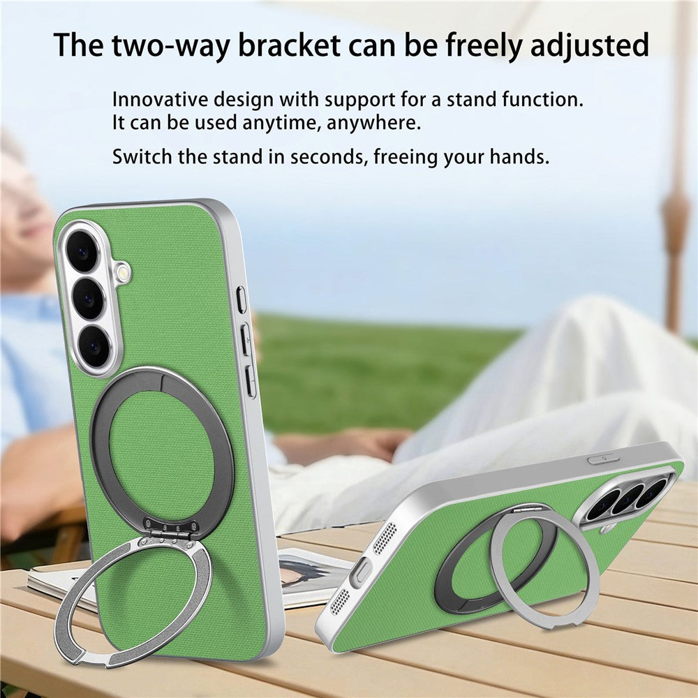 For Samsung Galaxy A27 5G Magnetic Case Ring Kickstand Fine Grid Texture Leather + PC + TPU Phone Cover