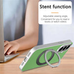 For Samsung Galaxy A27 5G Magnetic Case Ring Kickstand Fine Grid Texture Leather + PC + TPU Phone Cover