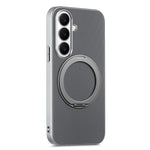 For Samsung Galaxy A27 5G Magnetic Case Ring Kickstand Fine Grid Texture Leather + PC + TPU Phone Cover