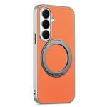 For Samsung Galaxy A27 5G Magnetic Case Ring Kickstand Fine Grid Texture Leather + PC + TPU Phone Cover