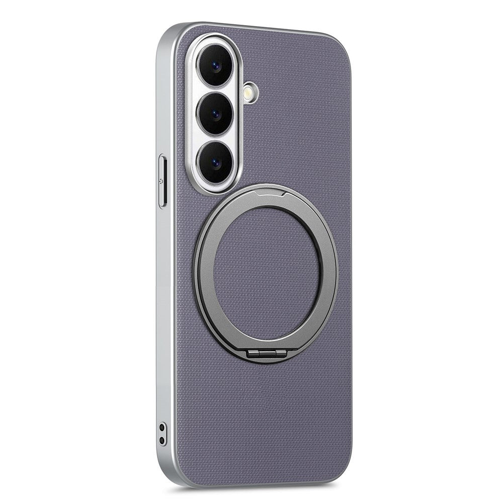 For Samsung Galaxy A27 5G Magnetic Case Ring Kickstand Fine Grid Texture Leather + PC + TPU Phone Cover