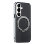 For Samsung Galaxy A25 5G (Global) (161mm) Magnetic Case Ring Kickstand Fine Grid Texture Leather + PC + TPU Phone Cover