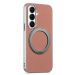 For Samsung Galaxy A25 5G (Global) (161mm) Magnetic Case Ring Kickstand Fine Grid Texture Leather + PC + TPU Phone Cover