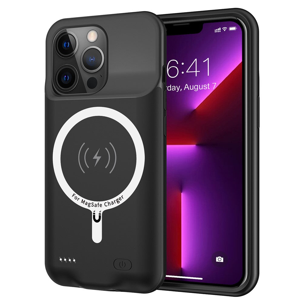 C88 For iPhone 13 Pro Max 6.7 inch 8500mAh Rechargeable Battery Power Bank Soft TPU Edge ABS Charging Case Compatible with MagSafe Wireless Charger (Support Audio)