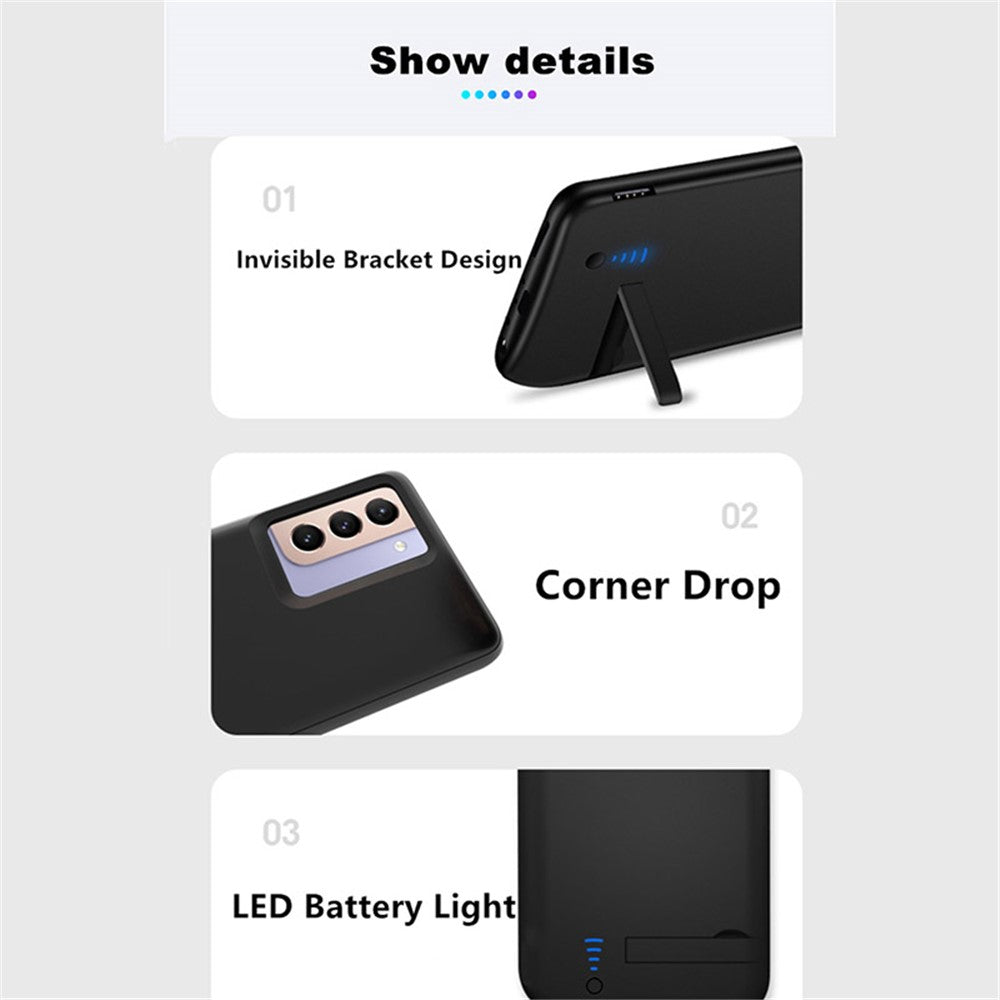 T20 For Samsung Galaxy S22 5G Kickstand Design 4800mAh Soft TPU Edge Phone Charging Case Extended Battery Power Bank