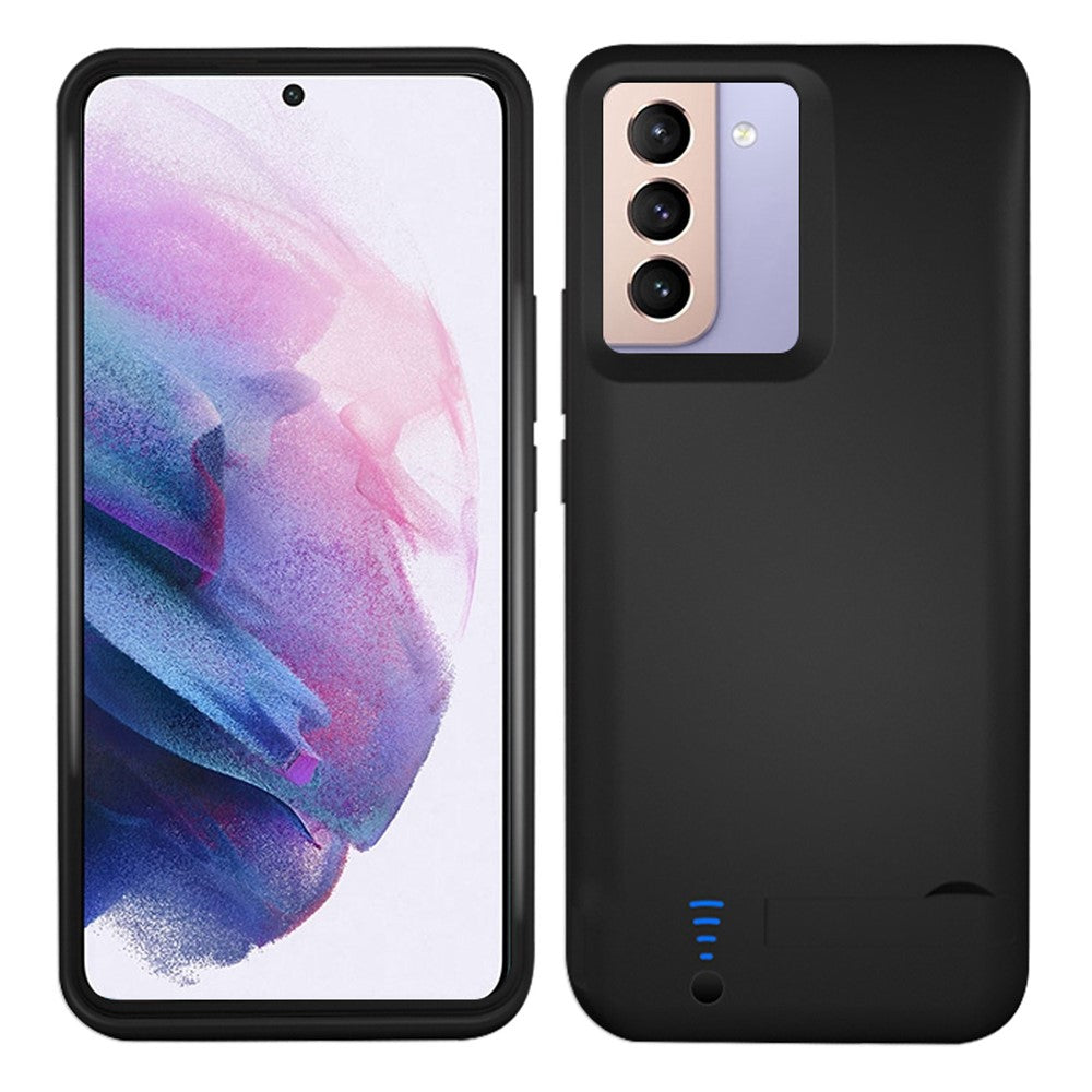 E89 För Samsung Galaxy S21 4G/5G 4800mAh Bakklämma Powerbank Uppladdningsbart Utökat Batteri Stativdesign Mjukt TPU-kant Mobilmobil Laddningsskal Baksida