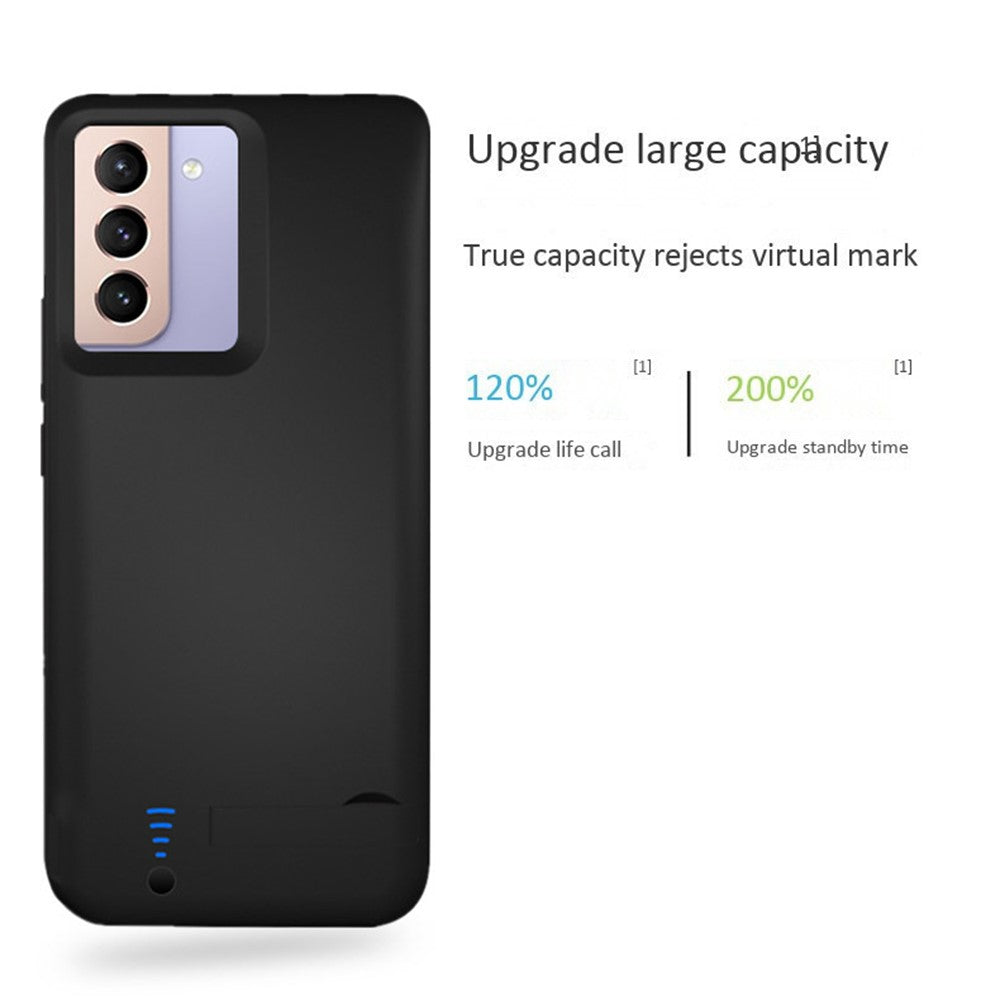 E89 För Samsung Galaxy S21 4G/5G 4800mAh Bakklämma Powerbank Uppladdningsbart Utökat Batteri Stativdesign Mjukt TPU-kant Mobilmobil Laddningsskal Baksida