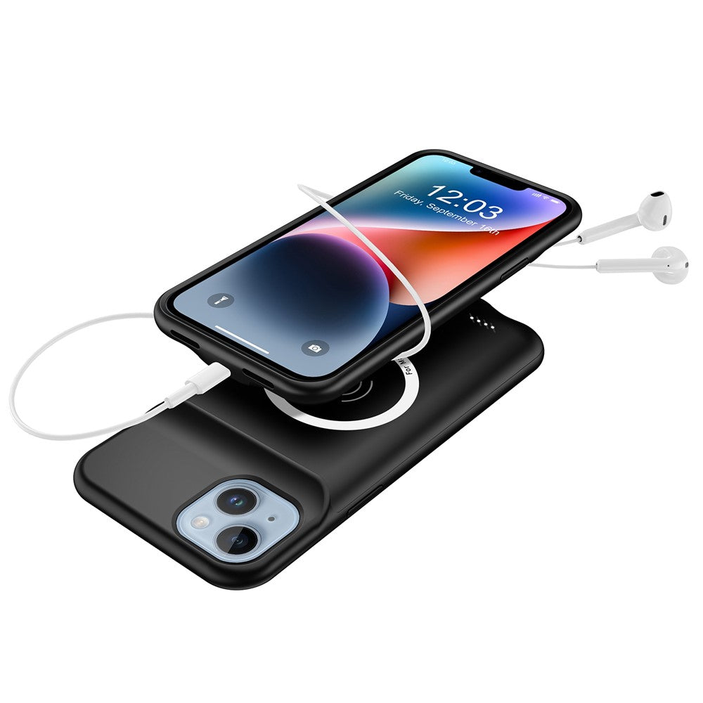 D98 Portable Battery Case for iPhone 14 Plus Power Bank Phone Case 8500mAh Magnetic Wireless Charger Case Support Audio Function