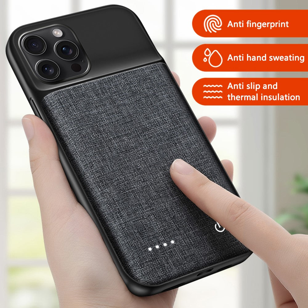 For iPhone 15 Pro Max 6800mAh Battery Case Oxford Cloth Protective Rechargeable Power Bank Phone Cover (No CE Certificate)