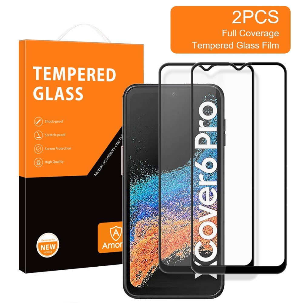 AMORUS 2Pcs / Pack for Samsung Galaxy Xcover6 Pro 5G Tempered Glass Secondary Strengthening Silk Printing Full Glue Full Screen Protector