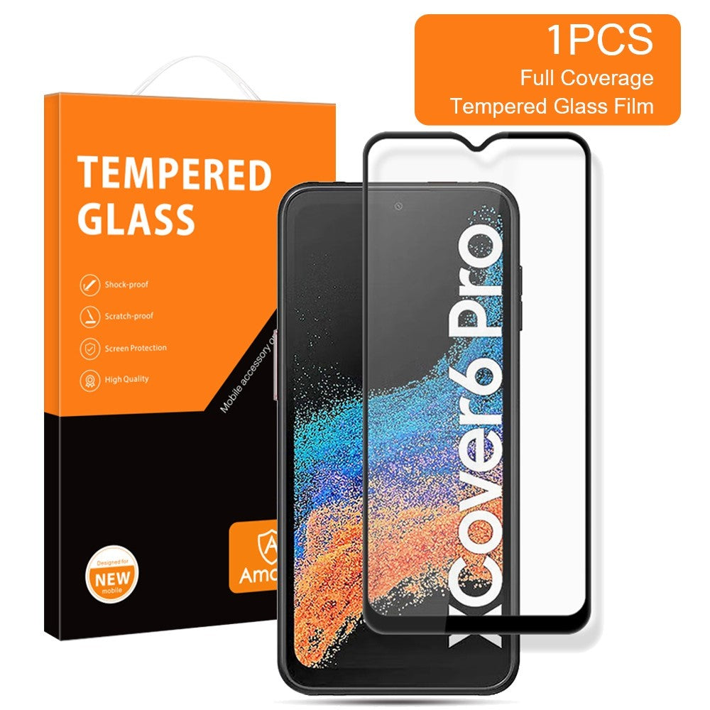 AMORUS För Samsung Galaxy Xcover6 Pro 5G Härdat Glas Skärmskydd, Sekundärt Förstärkande Silk Print Heltäckande Helklistrad Film