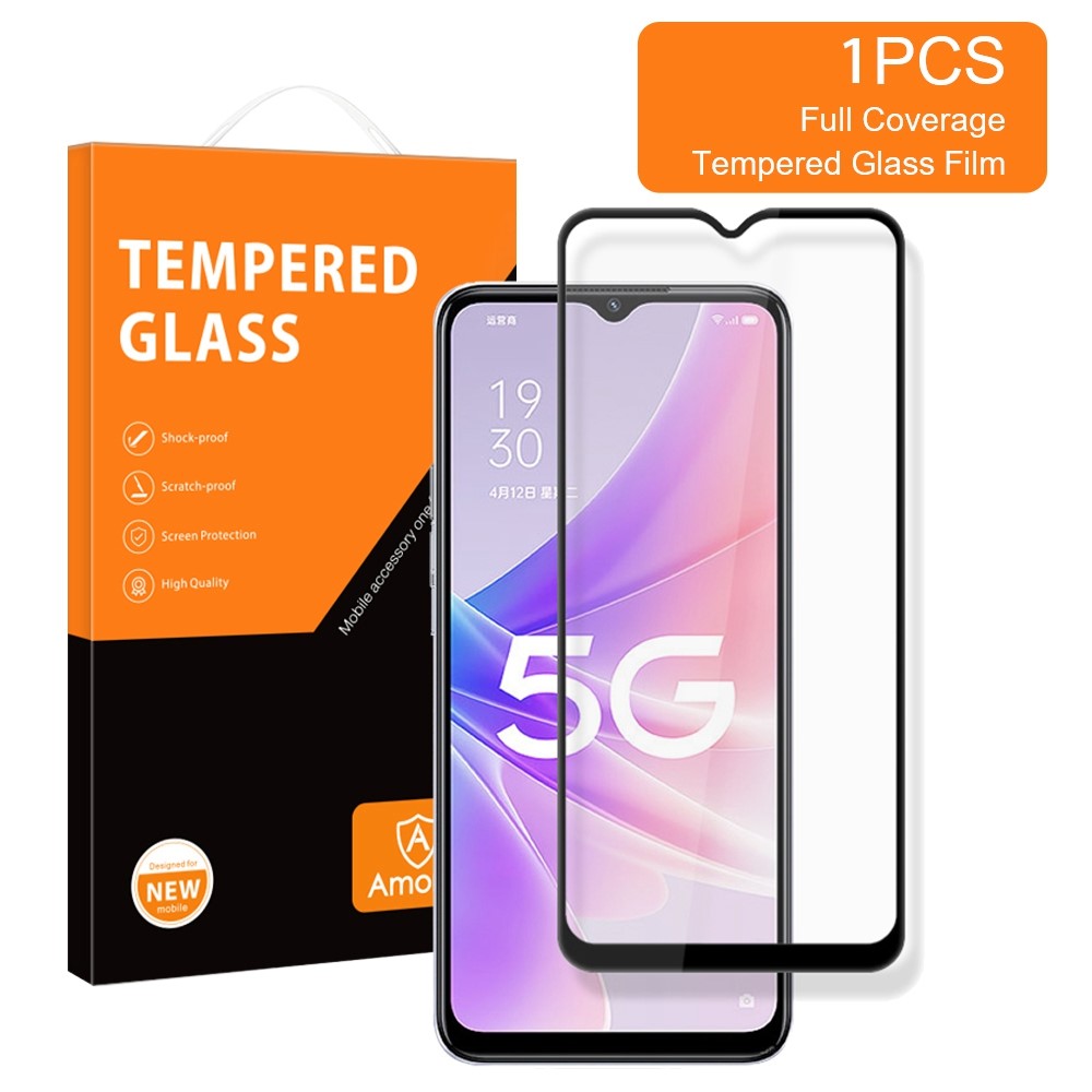 AMORUS For Oppo A57 (2022) 5G / A77 5G Full Screen Protector Silk Printing Full Glue Secondary Strengthening Tempered Glass Film