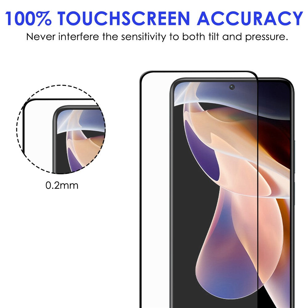 Xiaomi Redmi Note 11T Pro 5G / Note 11T Pro+ 5G / Note 12T Pro 5G / Poco X4 GT 5G / Redmi K50i 5G AGC-glasfilm, fuld dækning, selvklæbende, sort kant, fuldskærmsbeskyttelse
